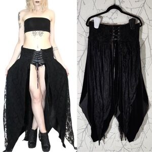 Lewis Mayhem Black Velvet & Lace Goth Corset Over Skirt Size Large